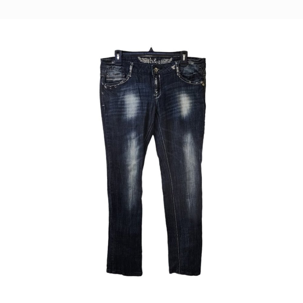 h&g y2k Dark Jeans with Rockstar Silver Paint Splotches Size 15 Low Rise